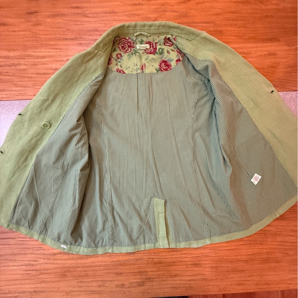 Sundance Oaklee Linen Double Breasted Blazer Green Tea Size Large Petite - Picture 7 of 12